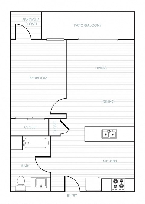 Floor plan for 1 bed, 1 bath